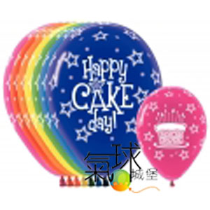 12.164-12吋全印Happy Cake Day  生日蛋糕 ( 混合色)(10顆)