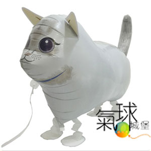 060-散步白貓50cm寬35cm高(日本原裝進口寵物氣球，品質優良，色彩鮮豔，可以牽著走,一跳一跳的"超Q")充氦氣/每隻490元