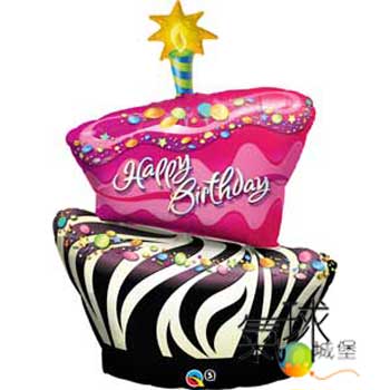 000.398-質樸的斑馬生日蛋糕形狀Funky Zebra Birthday Cake Shape41吋104公分/充氦氣空飄400元