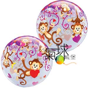 03.02-22吋/56公分單層泡泡球-猴子拿愛心此產品超長空飄，永不氧化，不過敏，在醫院其他環境中場合使用是安全的。/含充氦氣每顆420元/室內空飄2至4星期